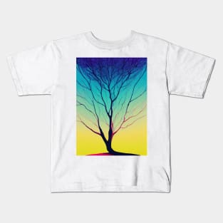 Lonely Tree at Sunset - Vibrant Colored Whimsical Minimalist - Abstract Bright Colorful Nature Poster Art of a Leafless Branches Kids T-Shirt